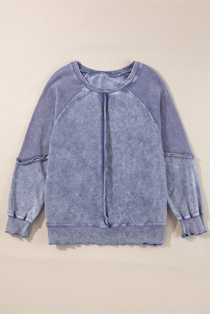 Sail blue waffle knit patchwork sweatshirt with raglan sleeves