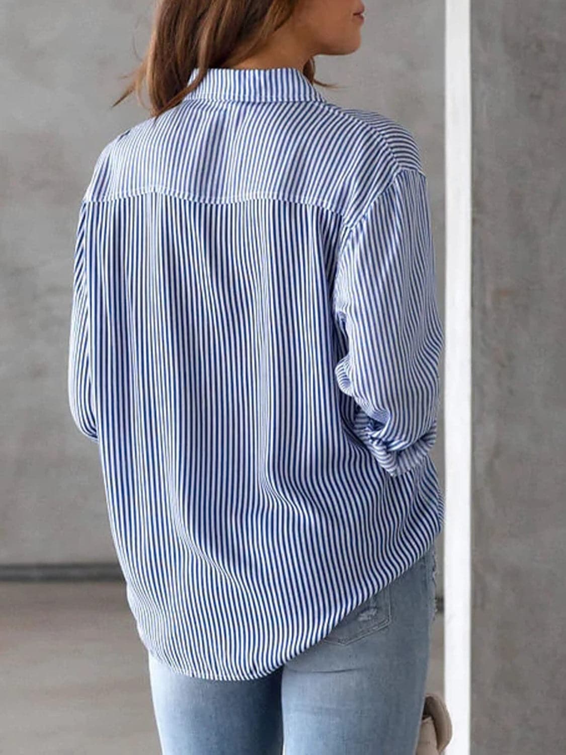 Striped Collared Neck Long Sleeve Shirt.