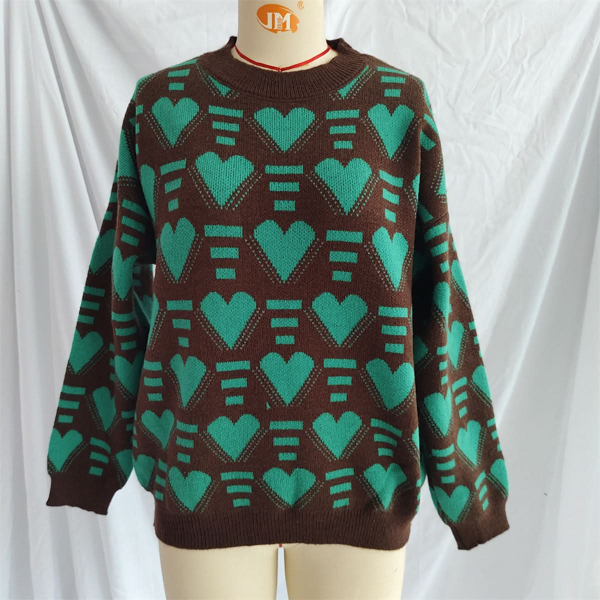 Heartfelt Contrast Long Sleeve Sweater with Dropped Shoulders