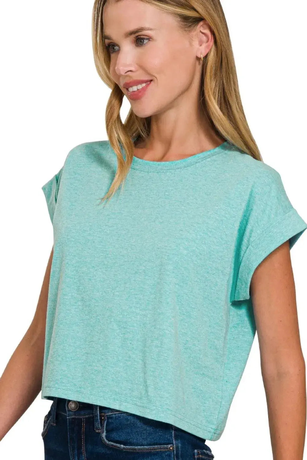 Zenana Rolled Sleeve Crop T-Shirt - Love Salve 