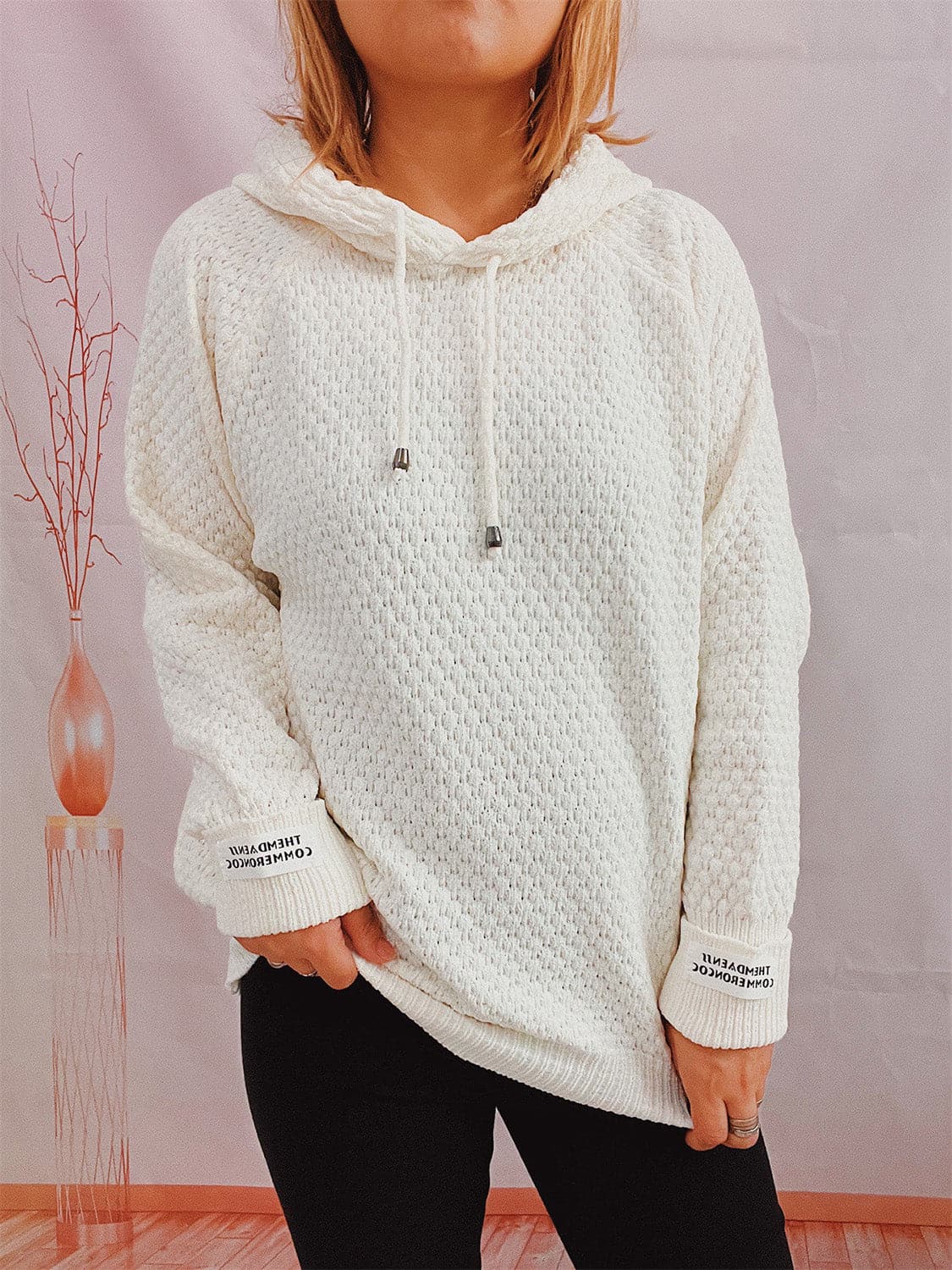 Drawstring Long Sleeve  Hooded Sweater.