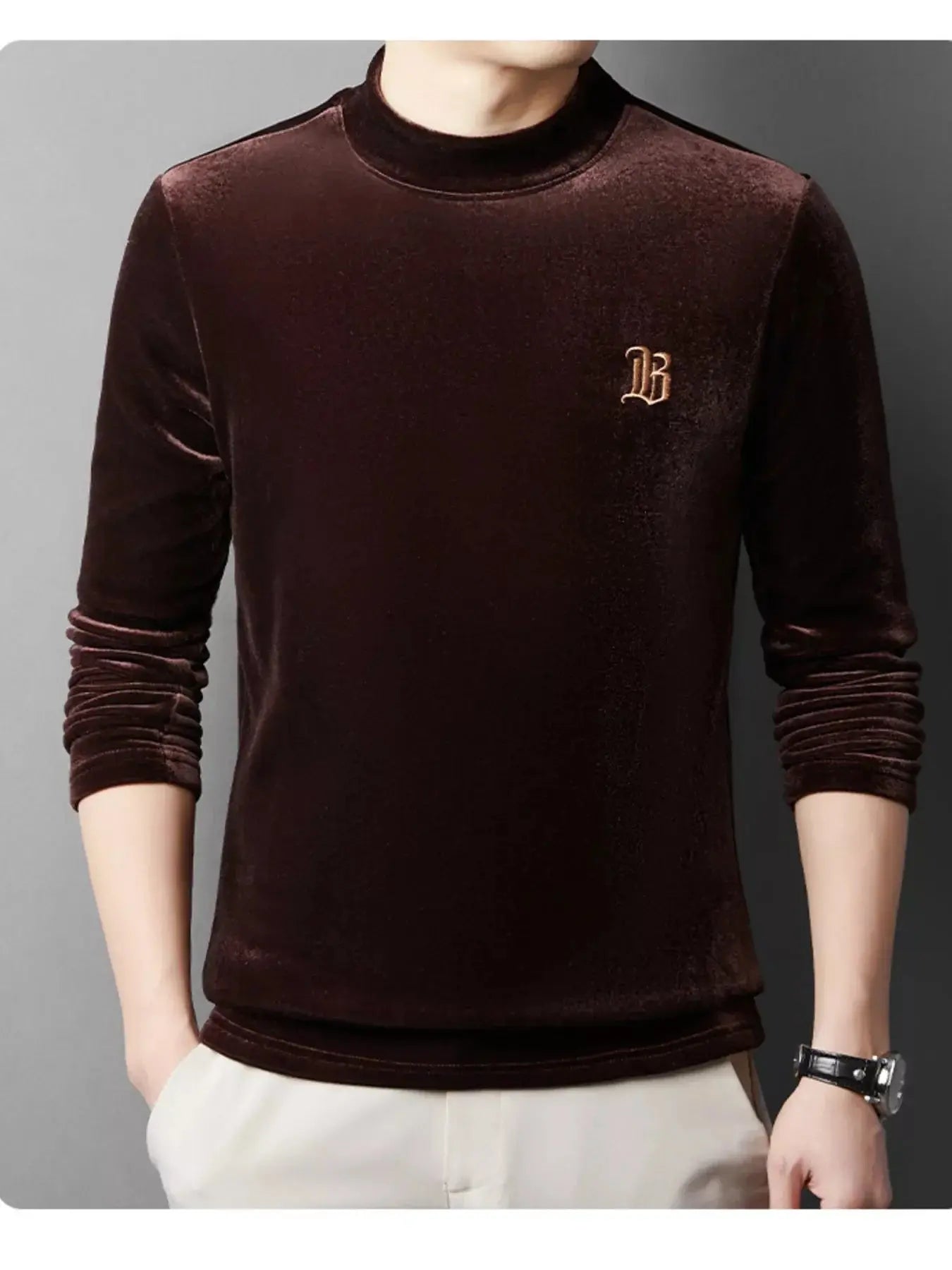 Men's Plus Size Velvet Embroidered Warm T-Shirt Simply Love