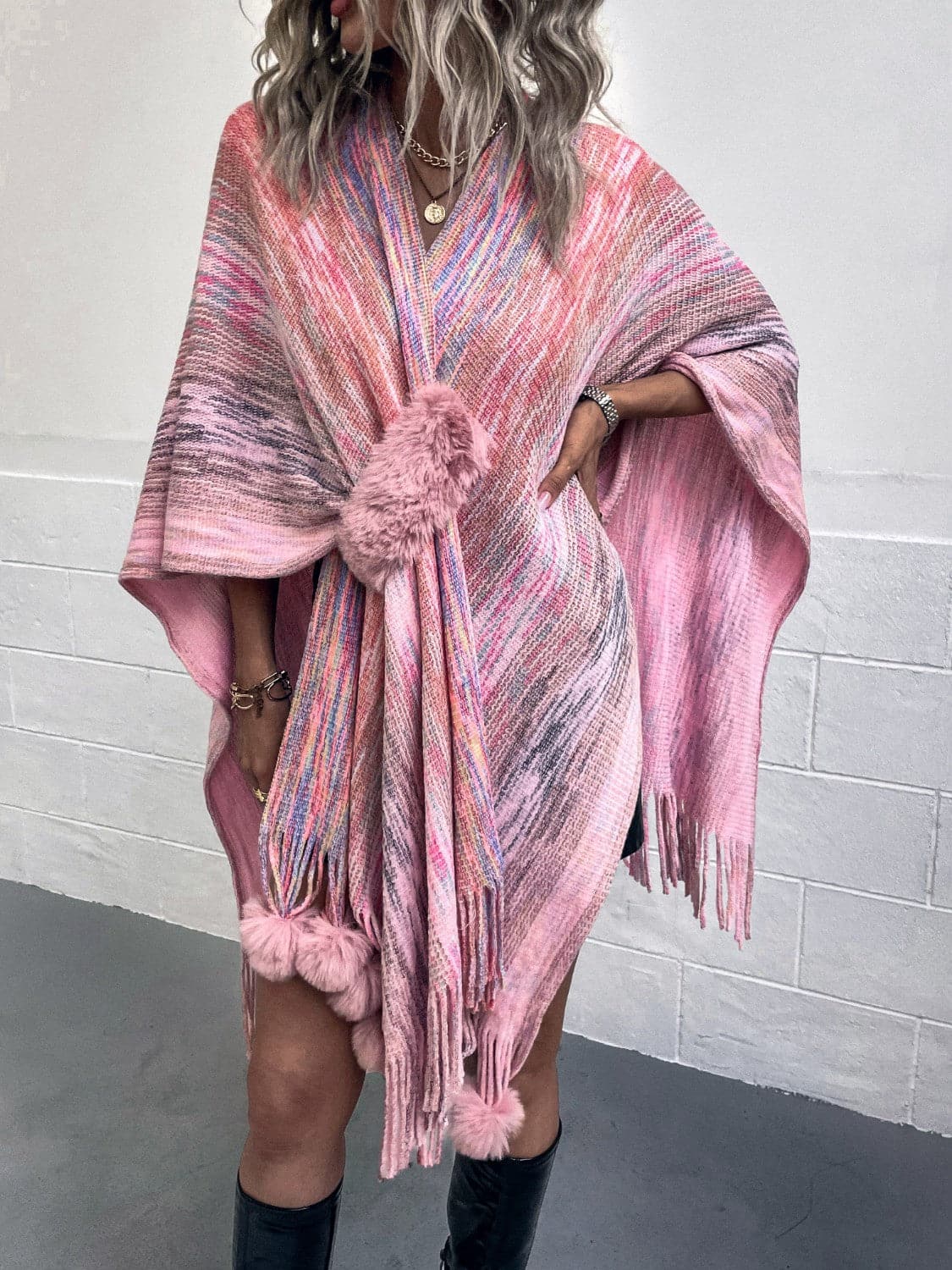 Heathered Fringe Hem Poncho.