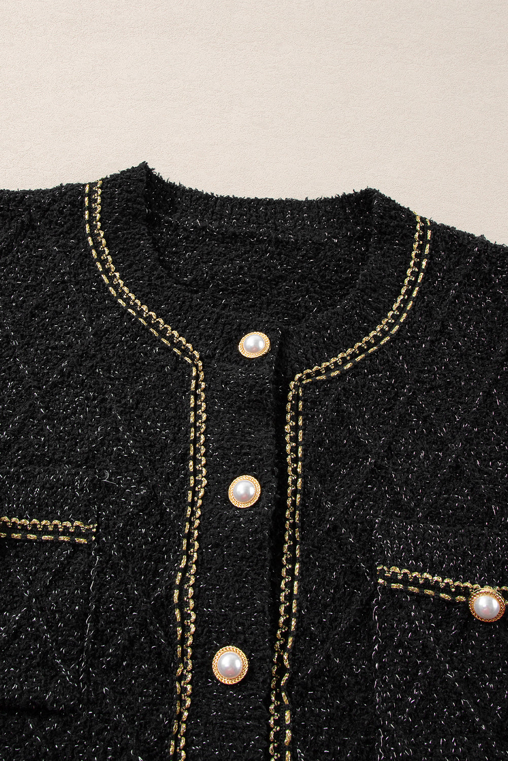 Glamorous Black Button-Up Cardigan with Flap Pockets