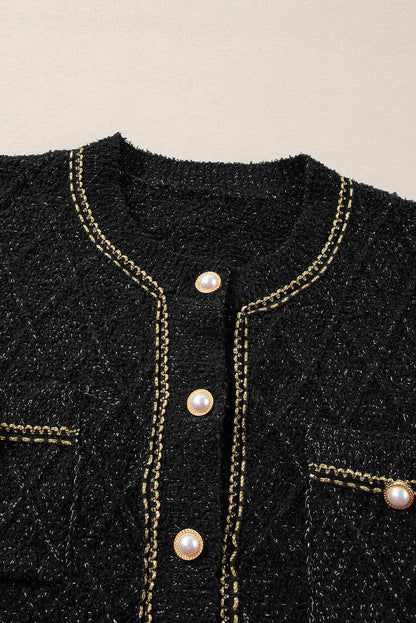 Glamorous Black Button-Up Cardigan with Flap Pockets