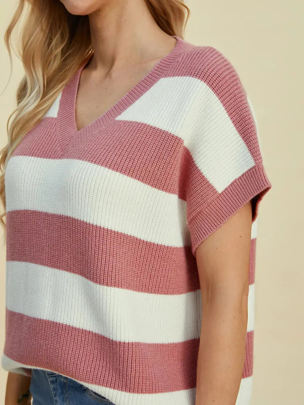 Double Take: Striped V-Neck Sweater - Love Salve