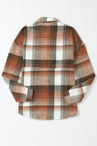 Chic brown plaid shacket with flap pockets