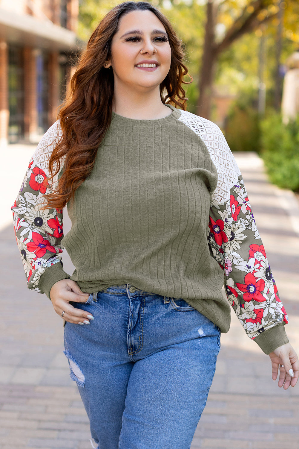 Vineyard green plus size floral blouse