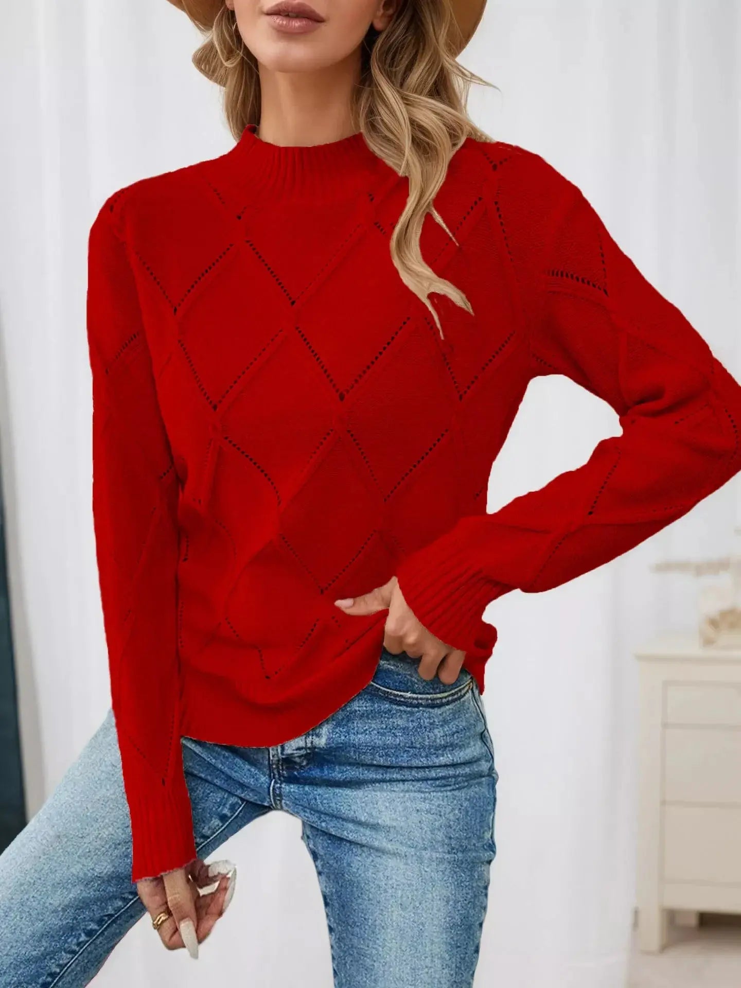 Long Sleeve Diamond Eyelet Knit Top Simply Love