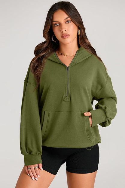 Sheer pocketed half zip hoodie for a stylish look