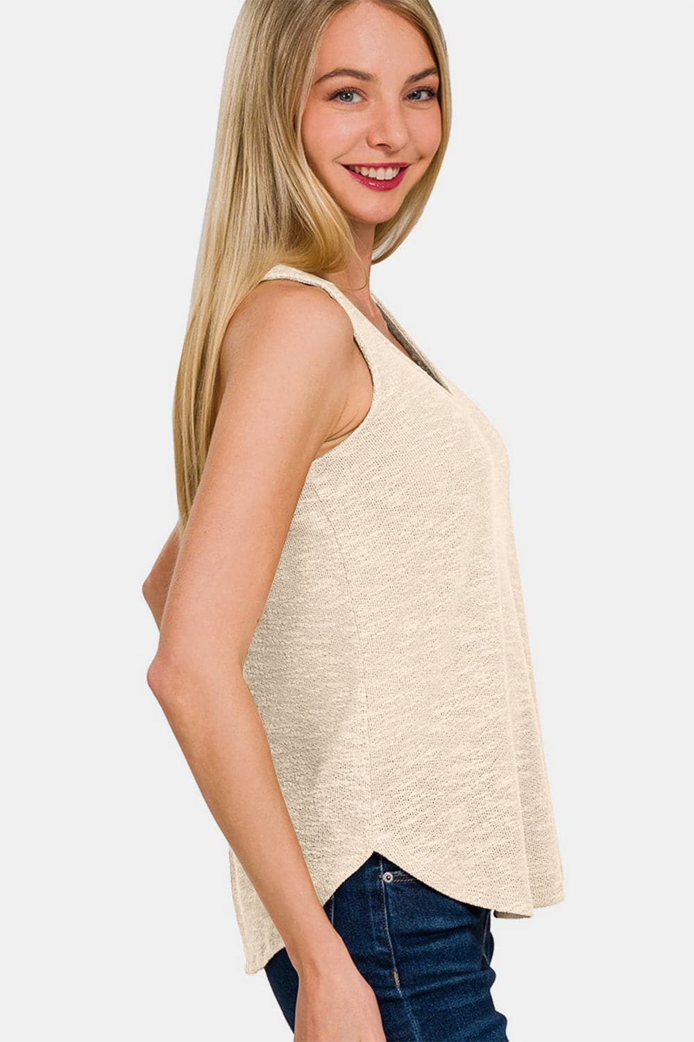 Zenana V-Neck Curved Hem Tank.