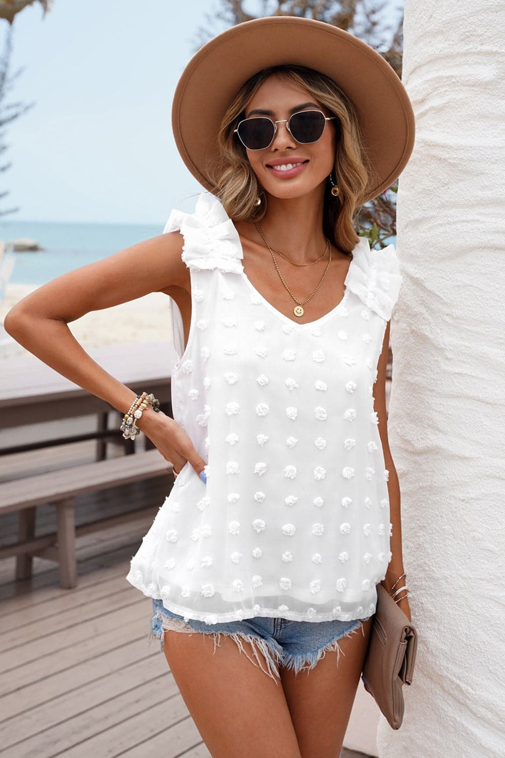 Full Size Swiss Dot V-Neck Tank.