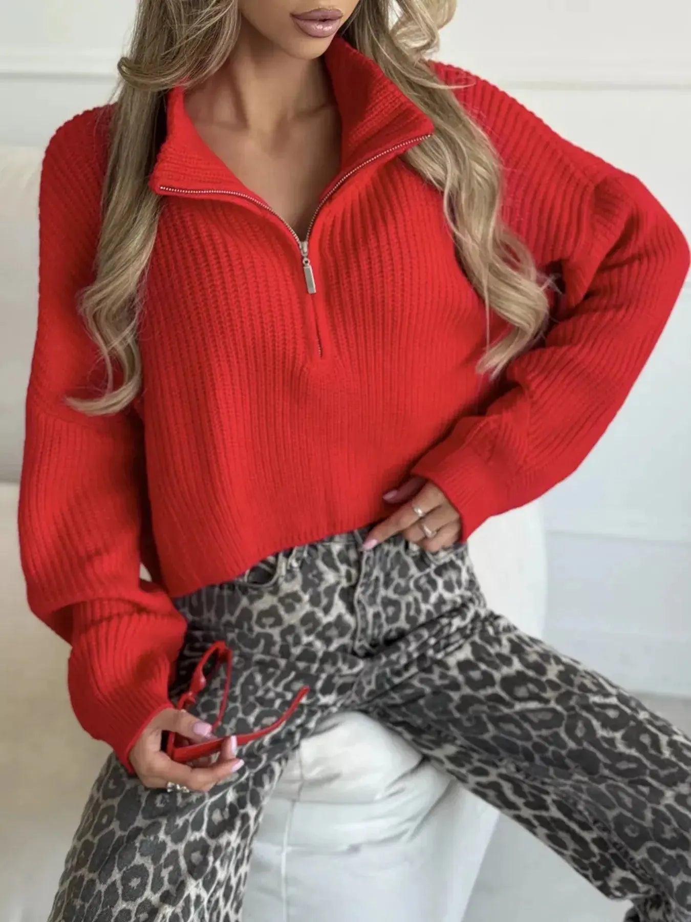 Half Zip Dropped Shoulder Sweater Simply Love