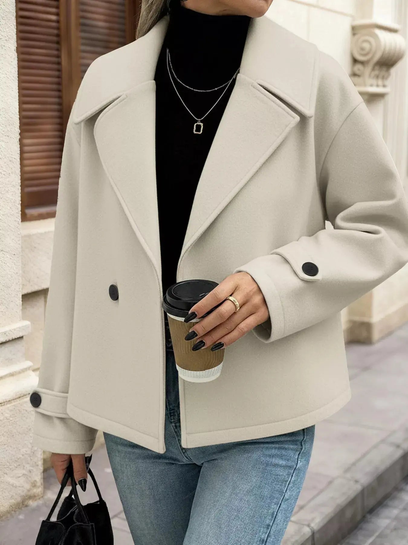 Double-Breasted Wool Blend Outerwear Simply Love