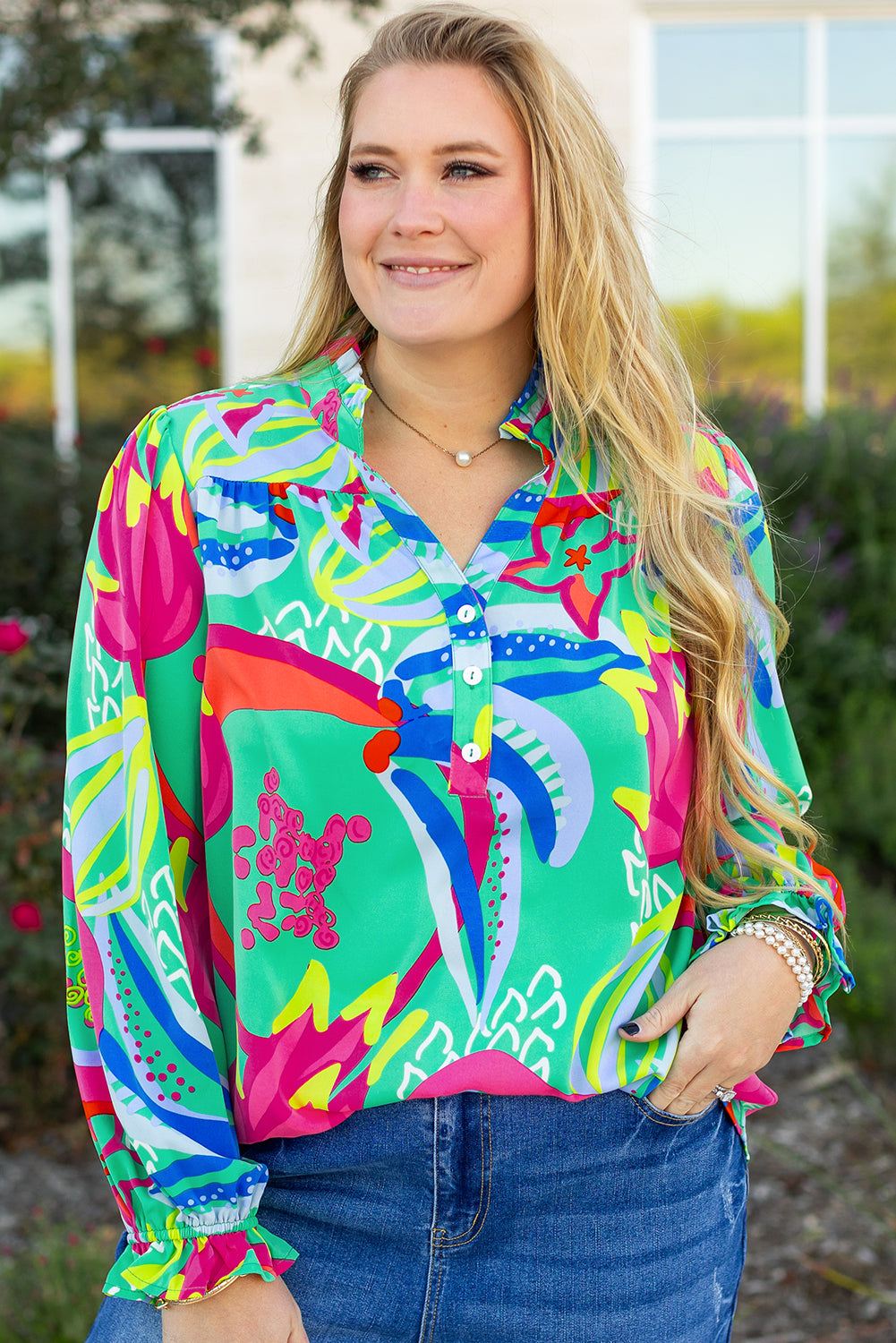 Green abstract plus size blouse