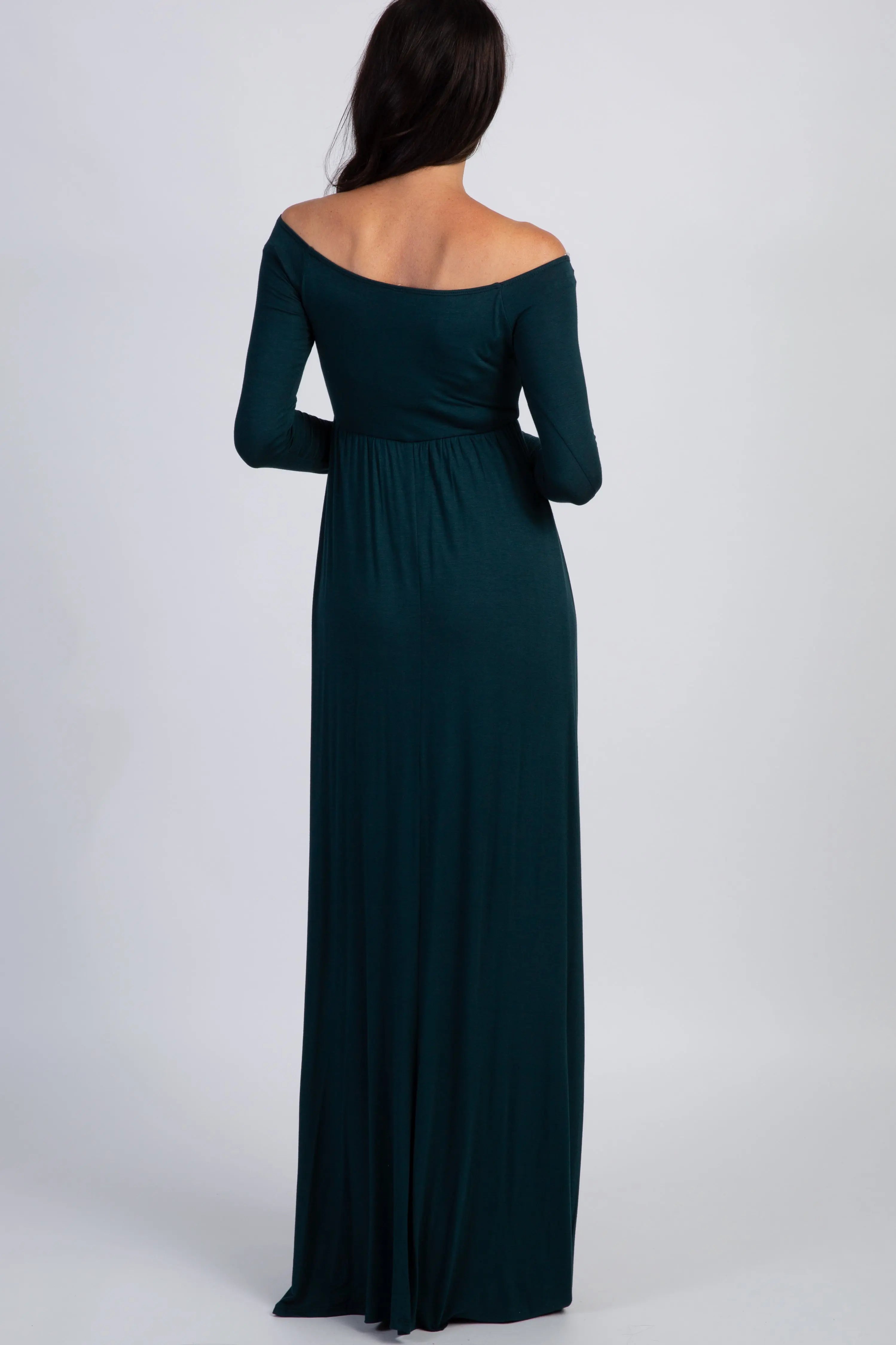 PinkBlush Forest Green Solid Off Shoulder Maxi Dress PinkBlush