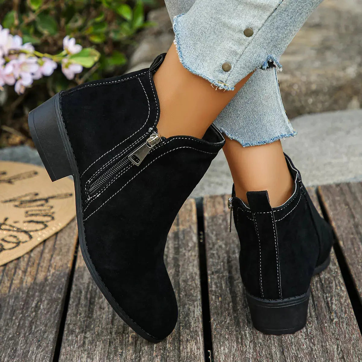 Burgundy Suede Point Toe Ankle Boots With Zipper Mid Heel Simply Love