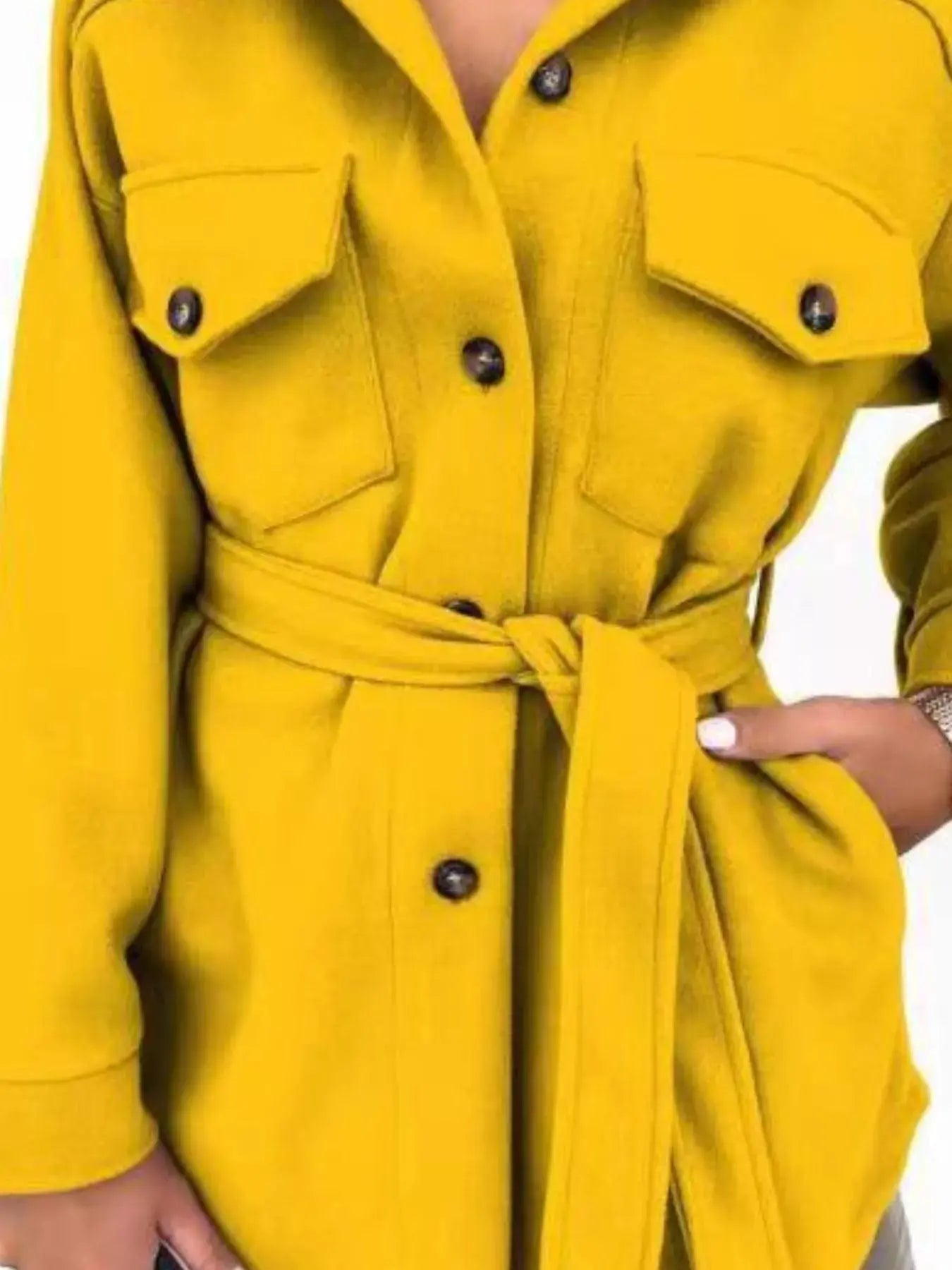 Button-Down Tie Waist Coat Simply Love