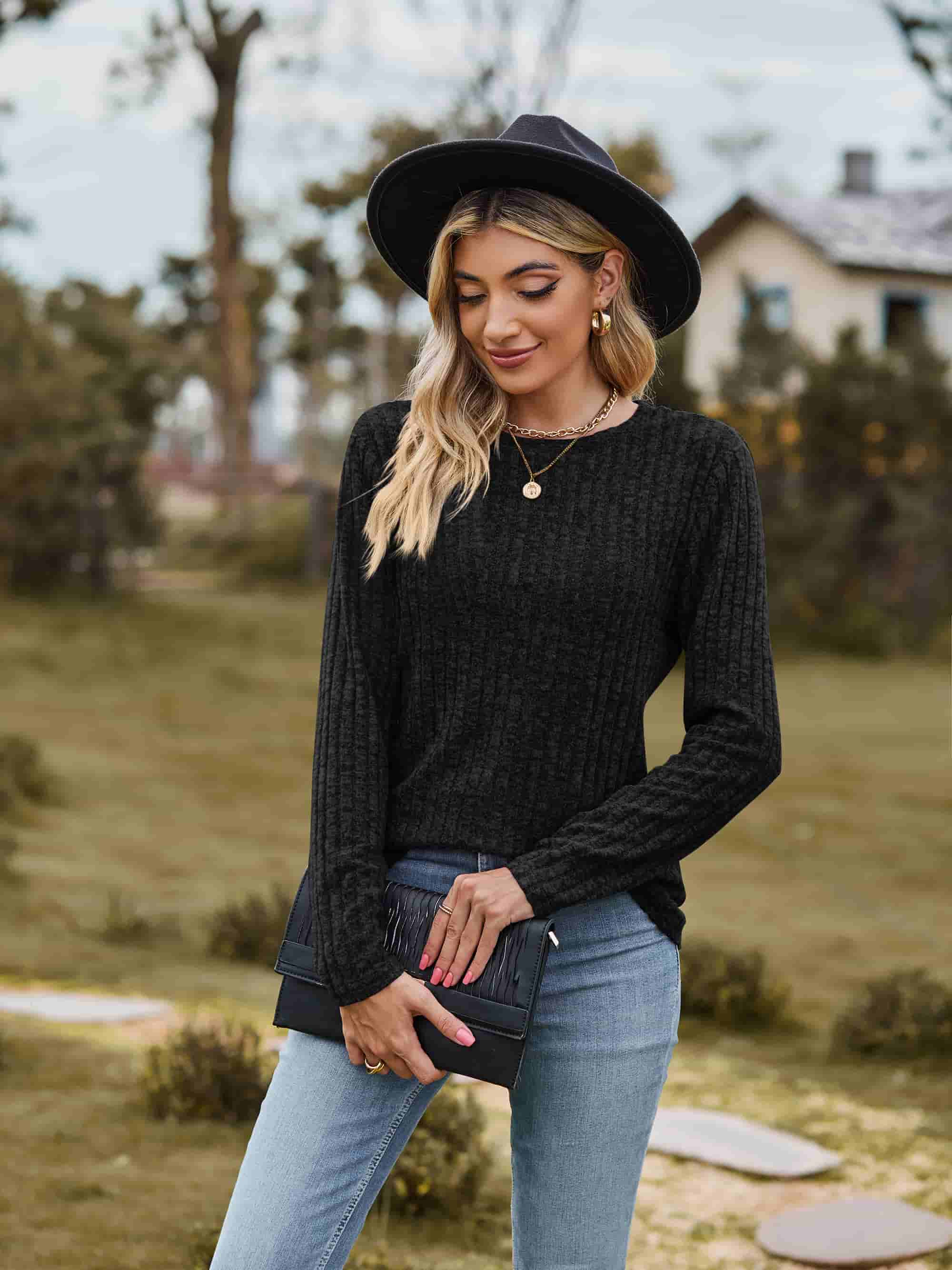 Ribbed Round Neck Long Sleeve Tee Coco’s Tee Boutique