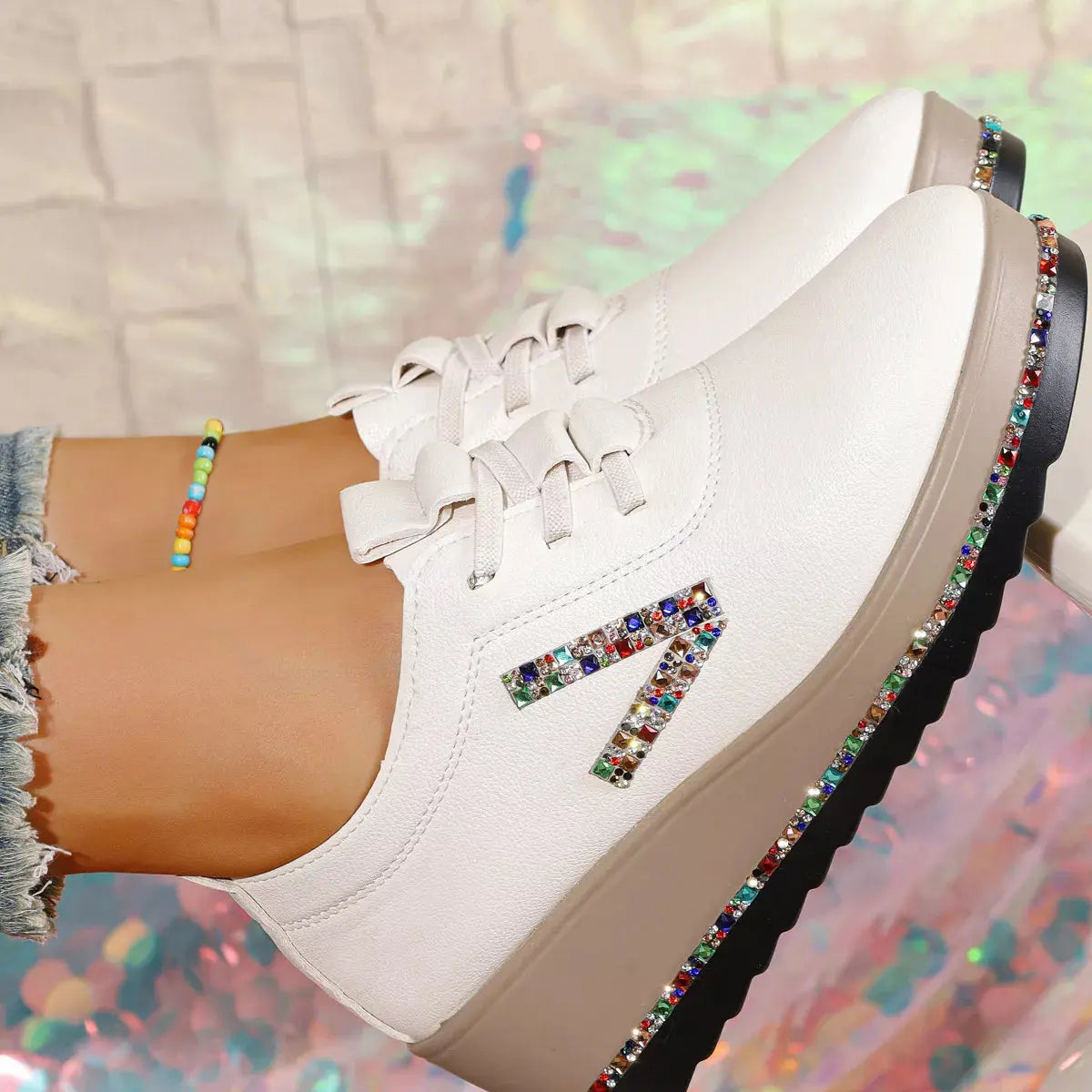 Rhinestone Round Toe Wedge Sneakers Simply Love