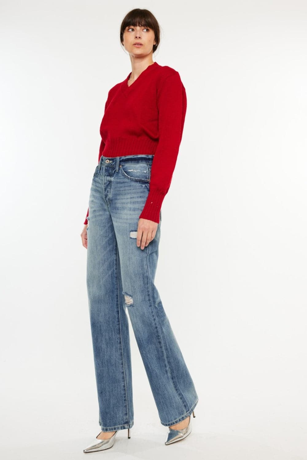 Kancan Distressed High Waist Bootcut Jeans.