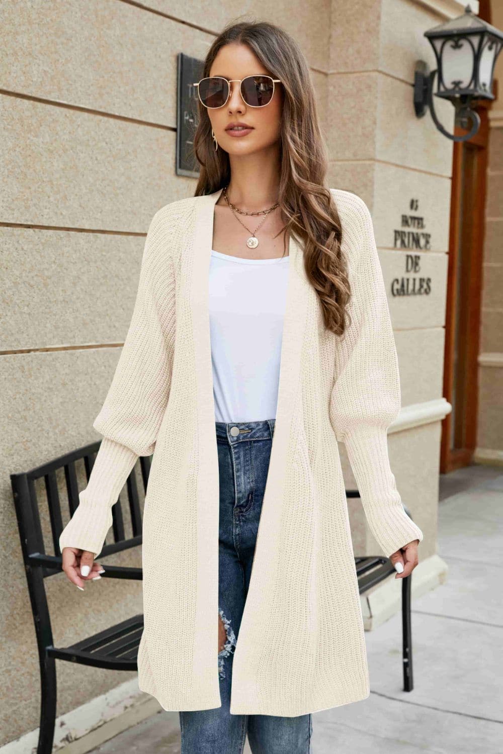 Open Front Lantern Sleeve Cardigan.