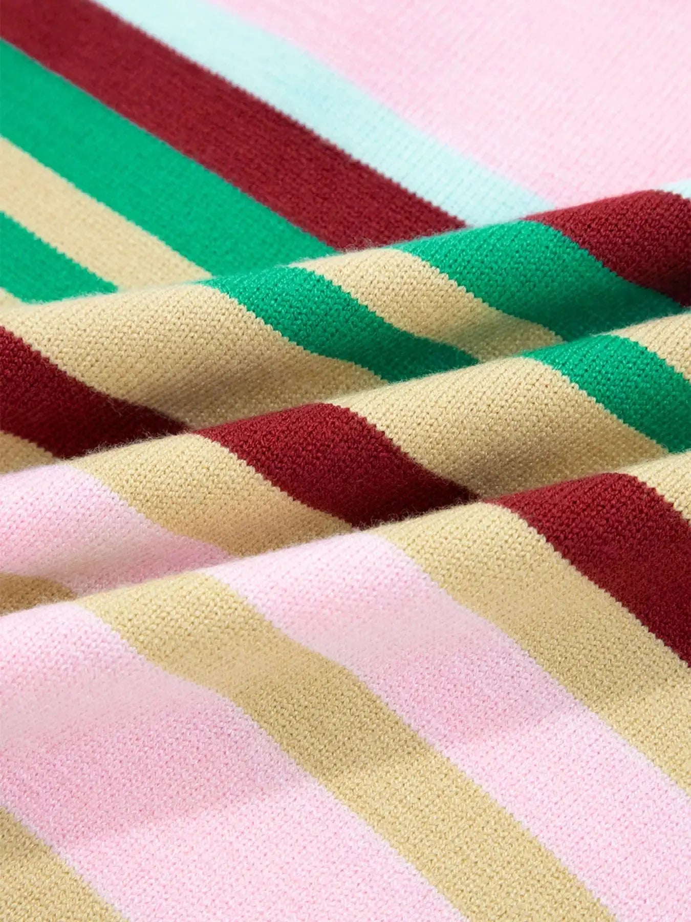 Multicolour Striped Boxy Fit Cropped Knit Sweater With Ribbed Trim Simply Love