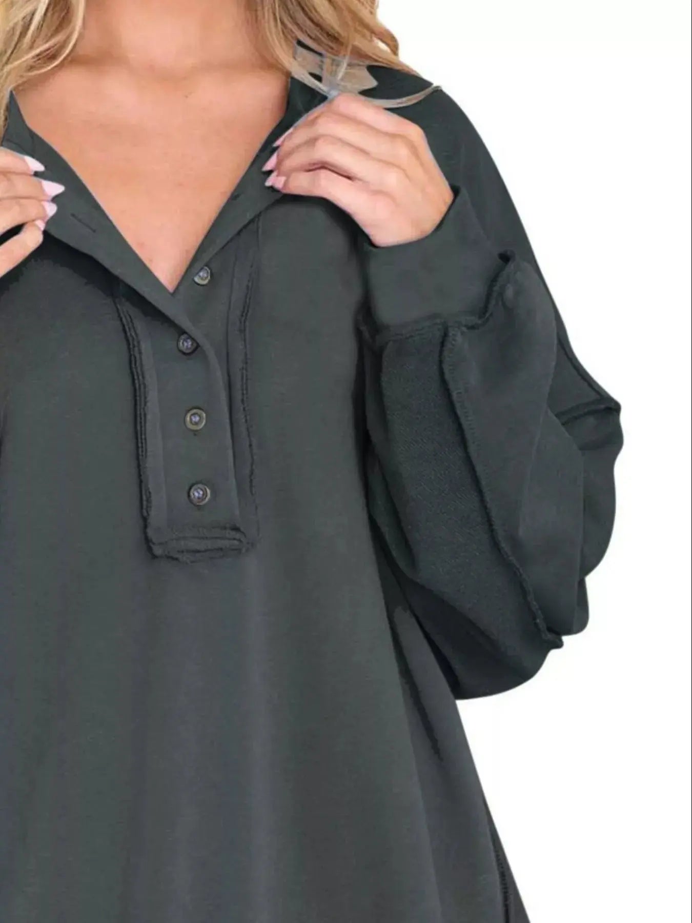 Half Snap Long Sleeve Sweatshirt Simply Love