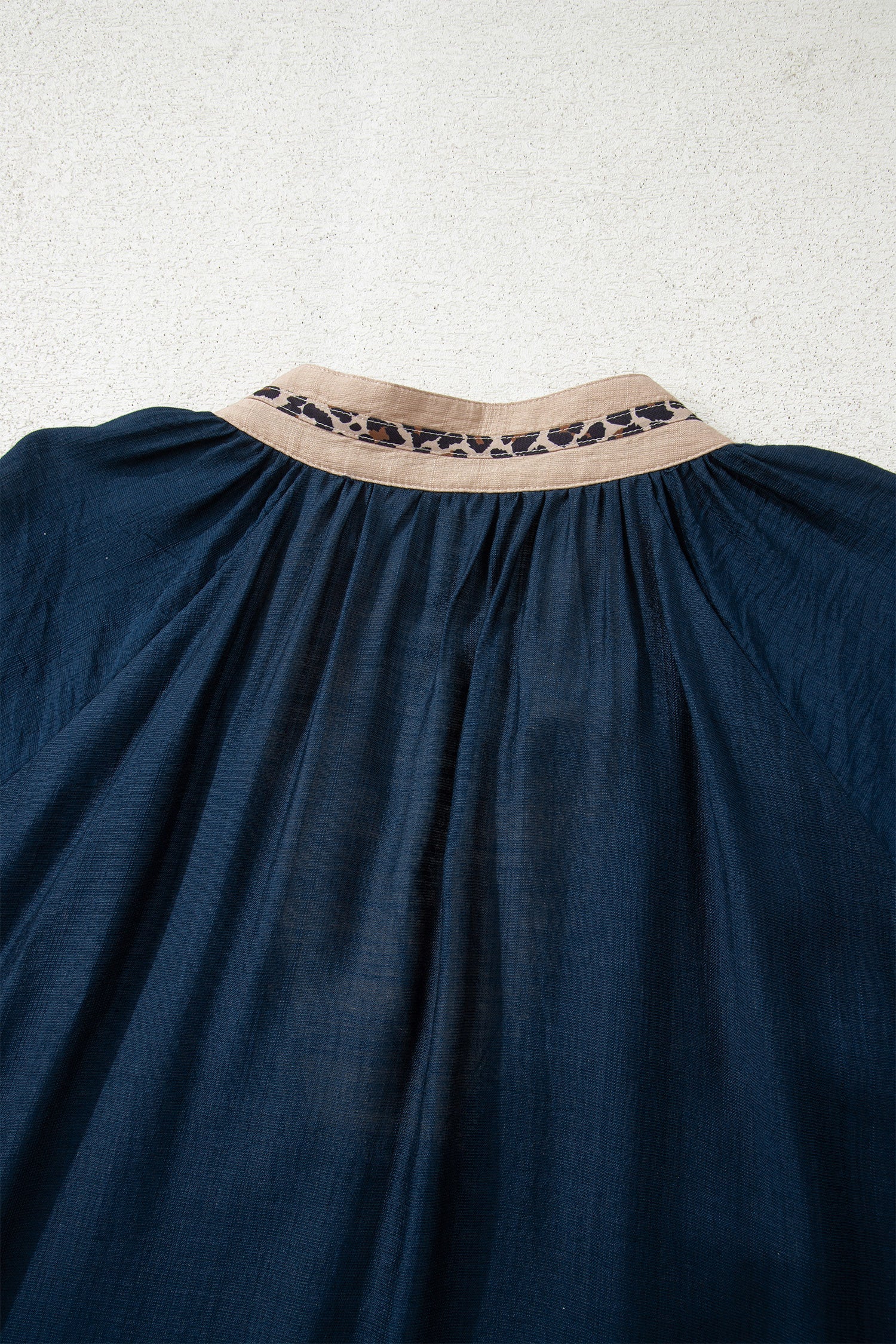 Navy Blue Patchwork Leopard Collar Plus Size Blouse With Flounce Sleeves Dear-Lover Dropshipping