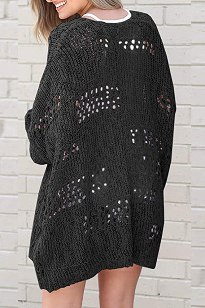 Openwork Open Front Long Sleeve Cardigan.