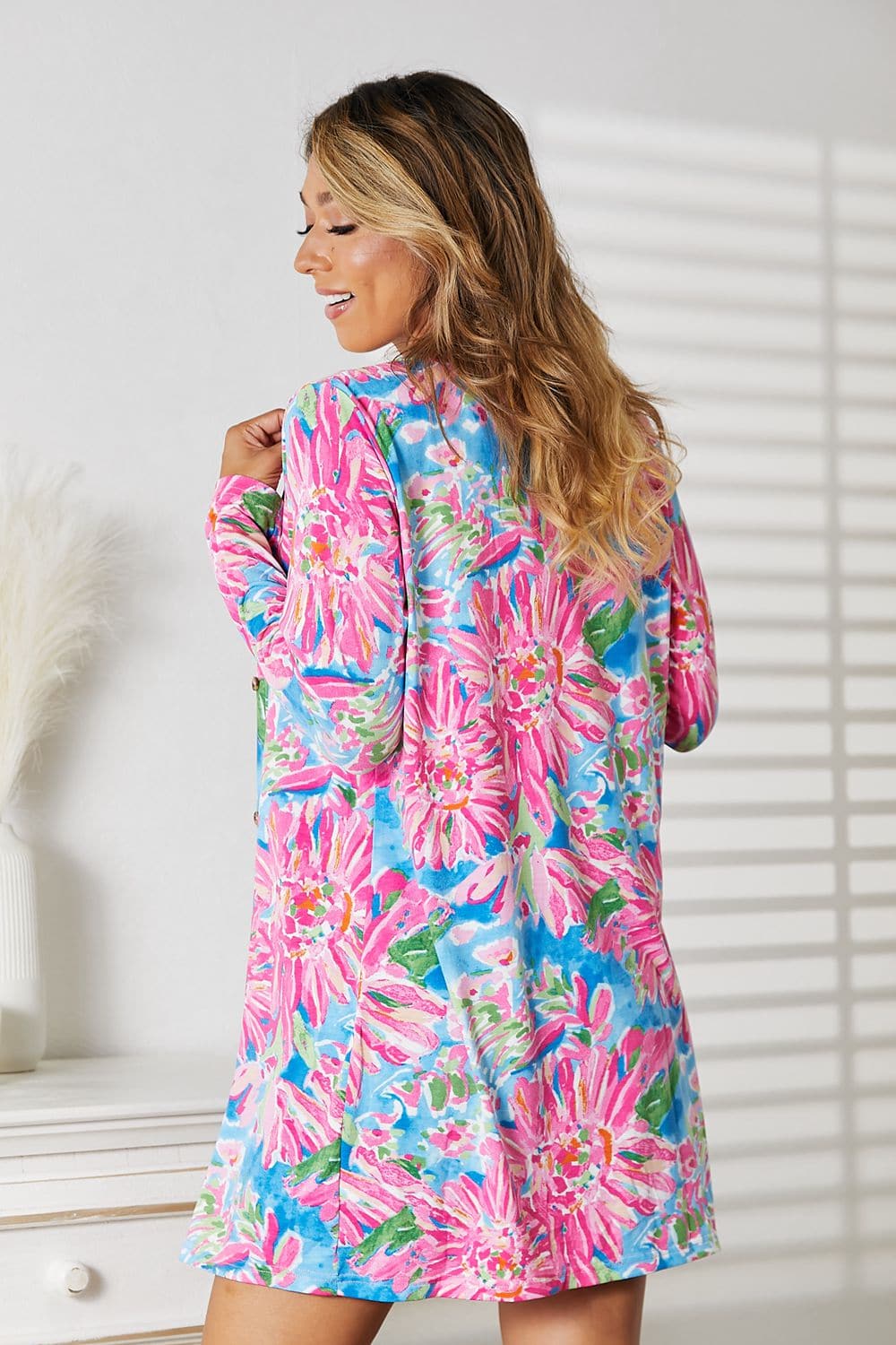 Double Take Floral Open Front Long Sleeve Cardigan.