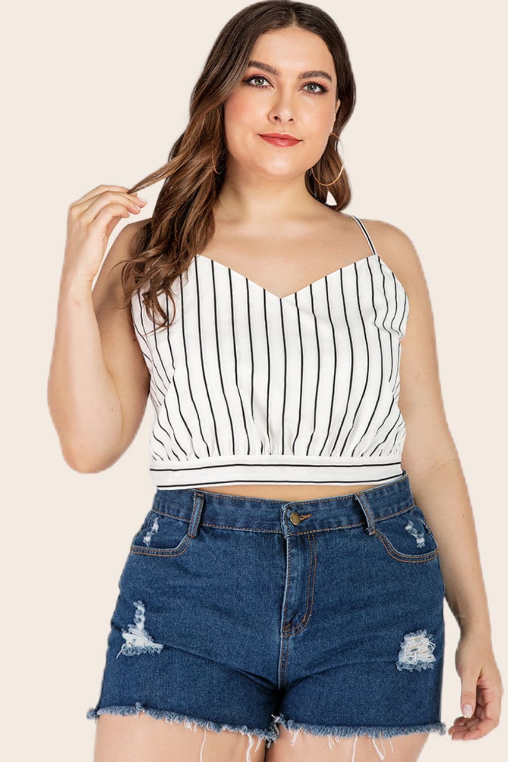 Plus Size Striped Tie-Back Cropped Cami.