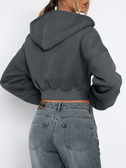 Cropped zip-up hoodie for women