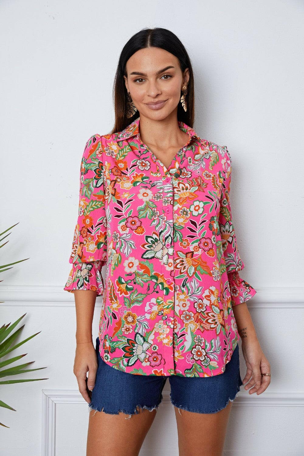 Floral Button Up Flounce Sleeve ShirtUpgrade Your Wardrobe with our Floral Button Up Flounce Sleeve Shirt
 Indulge in the ultimate blend of style and comfort with our Floral Button Up Flounce Sleeve ShiLove Salve Flounce Sleeve ShirtBlouses