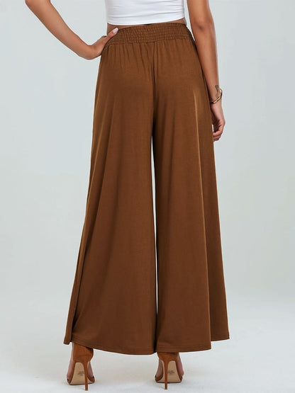 Wide Leg Pants with Pocketed Elastic Waistband