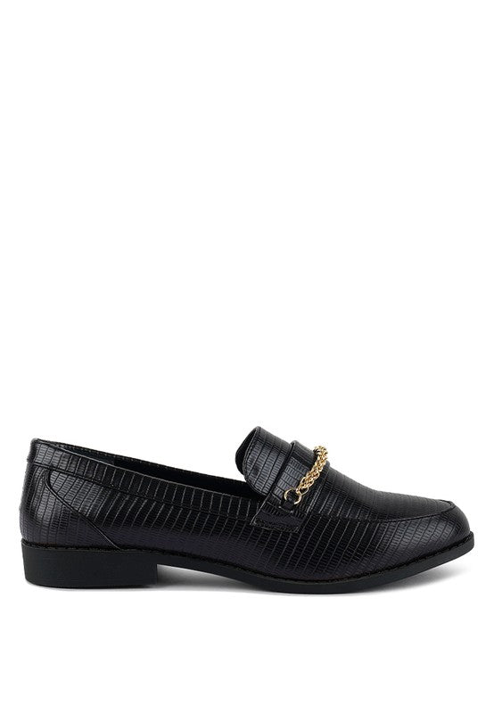 Vouse Low Block Loafers Adorned With Golden Chain