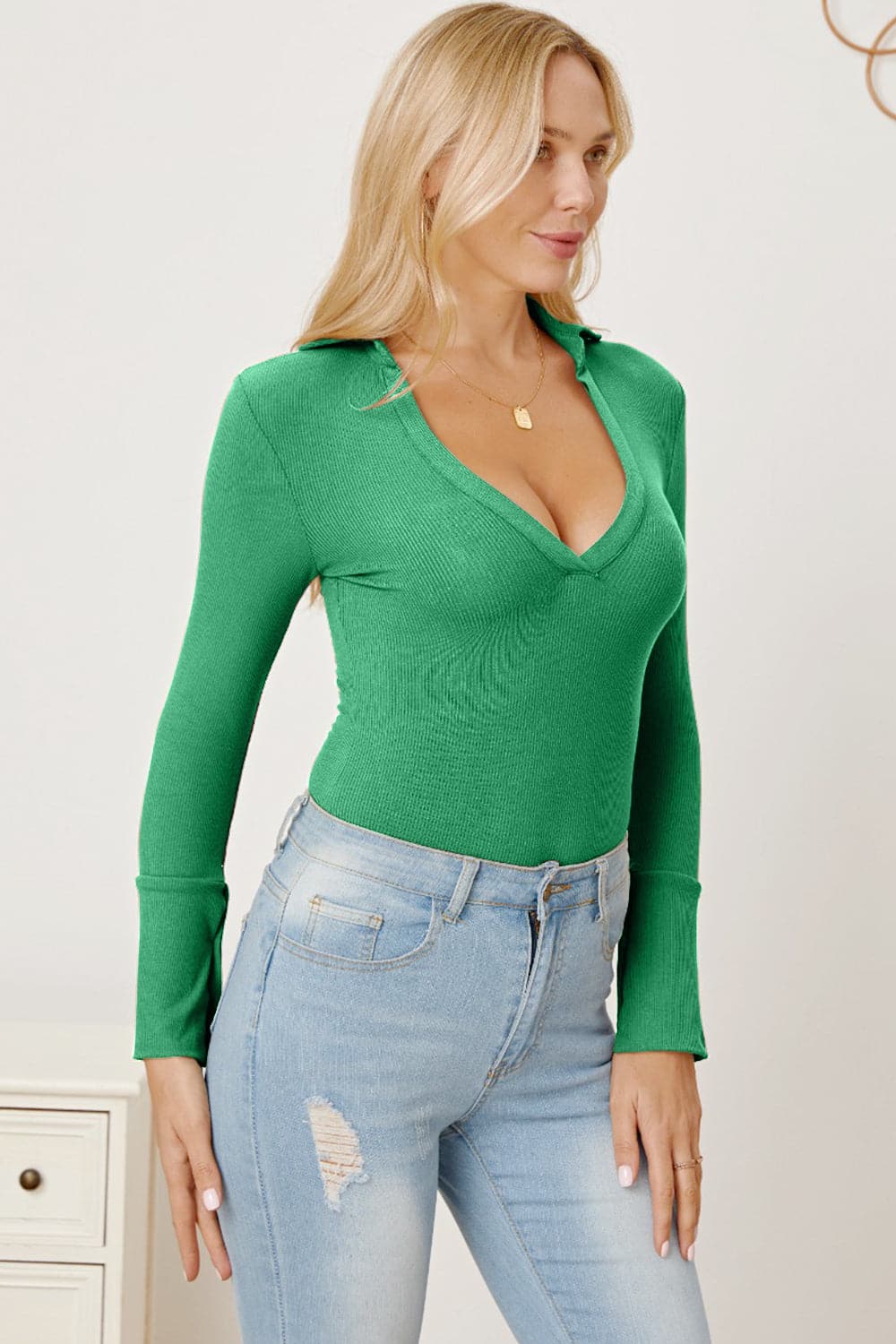 V-Neck Long Sleeve Bodysuit.