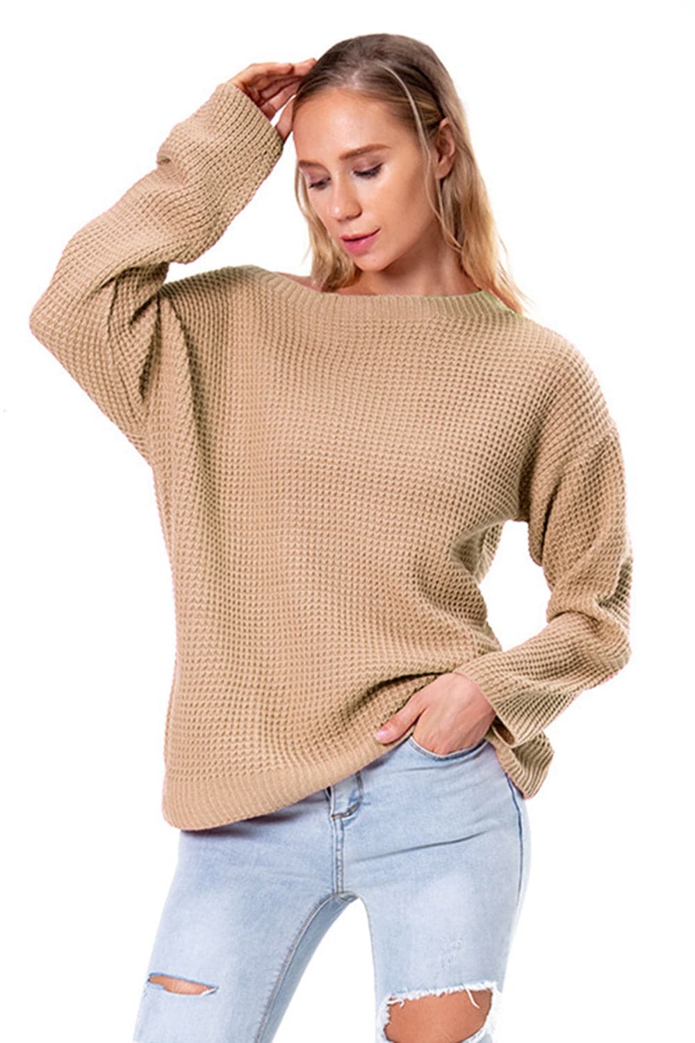 Boat Neck Drop Shoulder Long Sleeve Sweater.