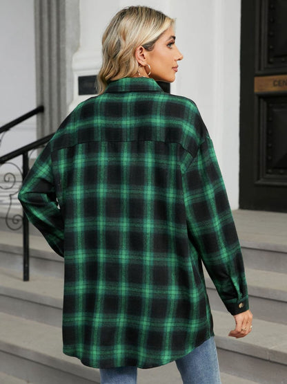 Plaid Collared Neck Long Sleeve Shirt.