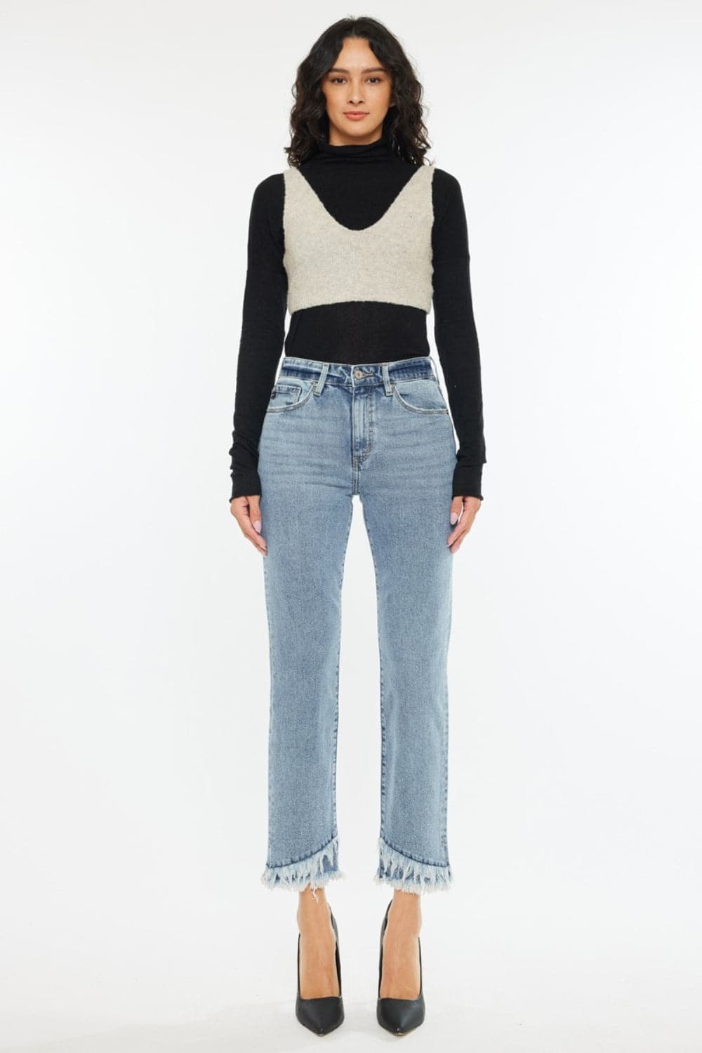 Kancan edgy raw hem high rise straight leg jeans