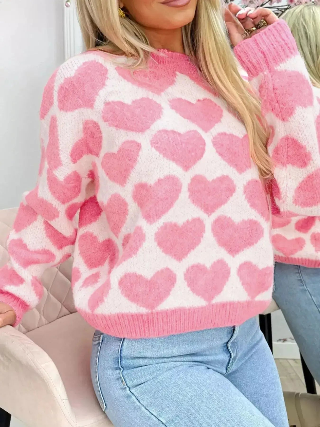 Valentine Heart Round Neck Sweater Simply Love
