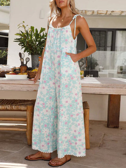 Printed Wide Leg Jumpsuit with Pockets.