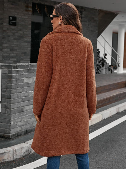 Plush Collared Neck Button Up Coat.