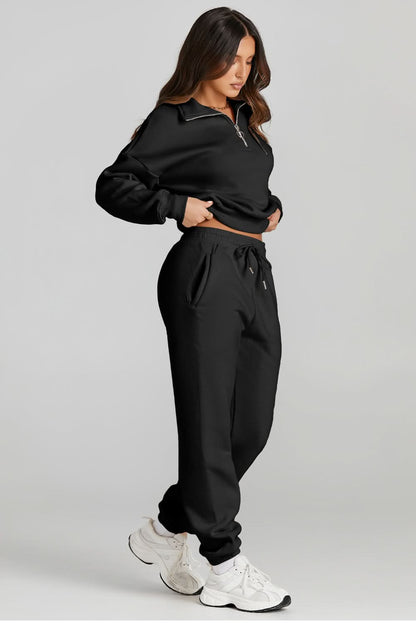 Activewear Quarter Zip Hoodie and Drawstring Pants Set