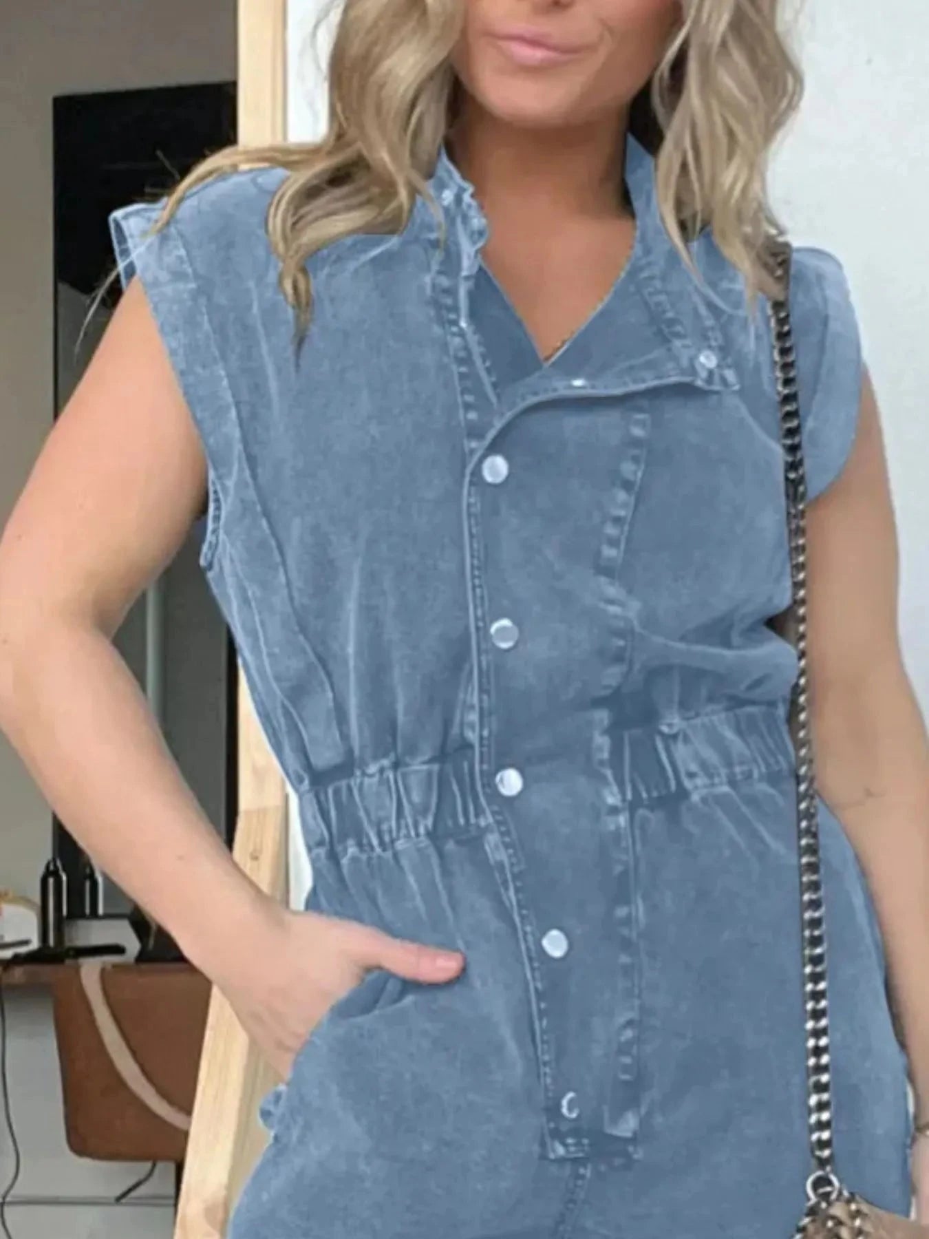 Full Size Button Front Cap Sleeve Denim Jumpsuit Plus Size Coco’s Tee Boutique