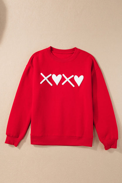 Chic red heart sweatshirt with XOXO print for Valentine's Day