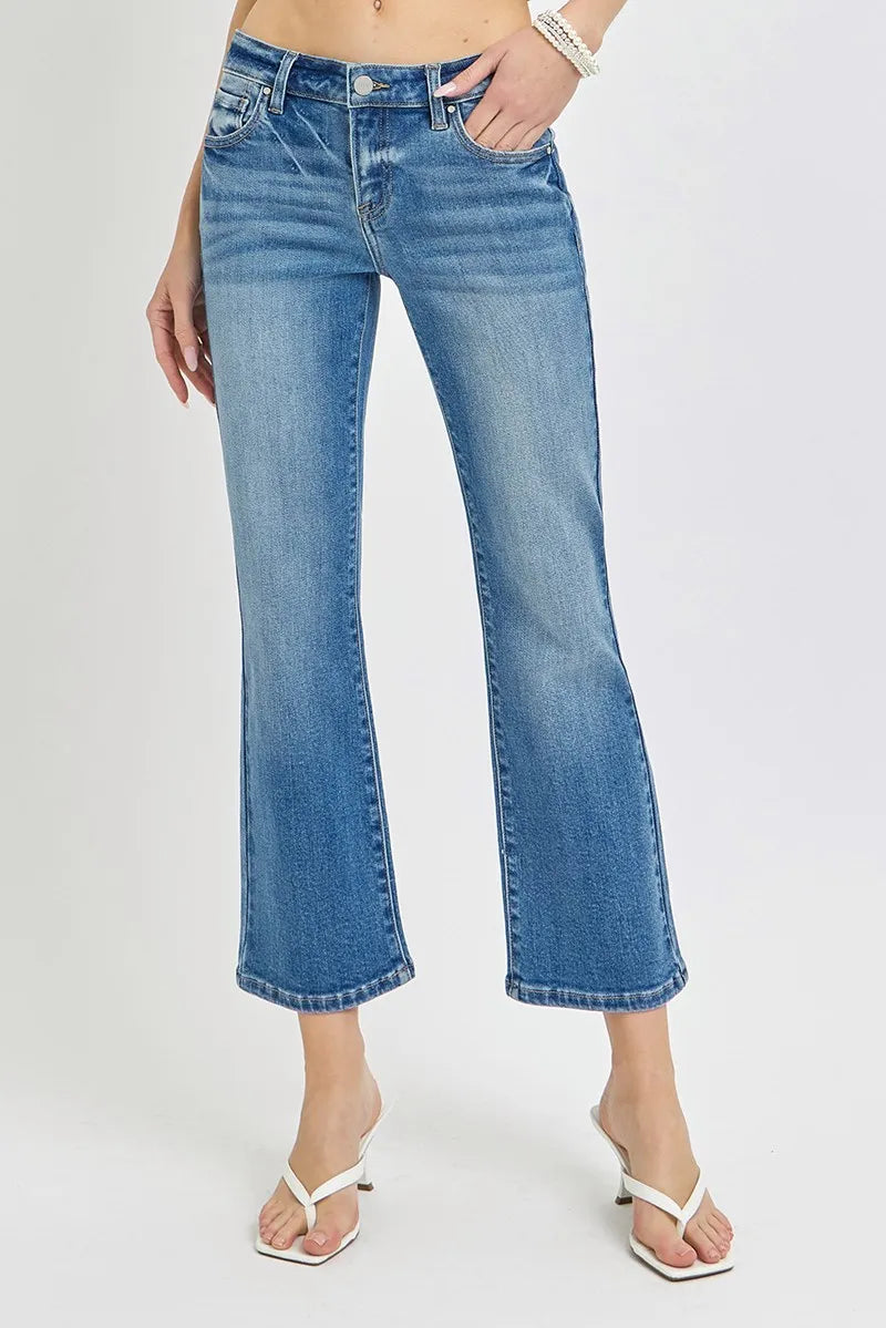 Risen Full Size Low Rise Crop Flare Jeans Plus Size - Love Salve 
