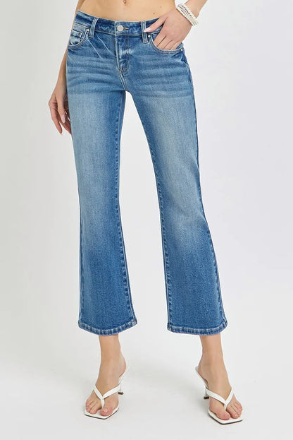 Risen Full Size Low Rise Crop Flare Jeans Plus Size - Love Salve 