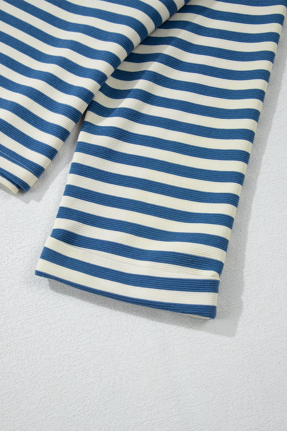 Sky Blue Striped V-Neck Top with Pocket and Buttoned Back