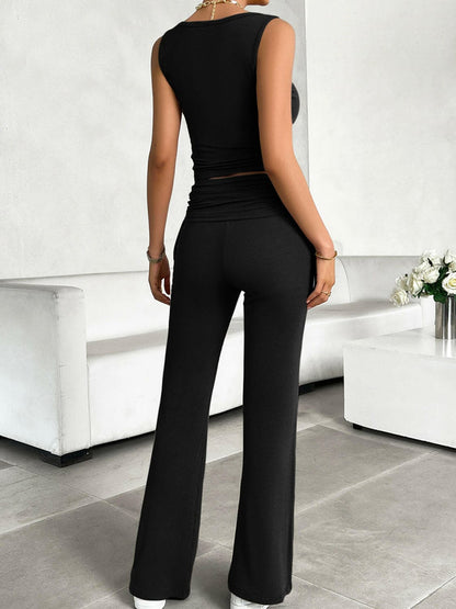 Ribbed Round Neck Tank and Pants Set.